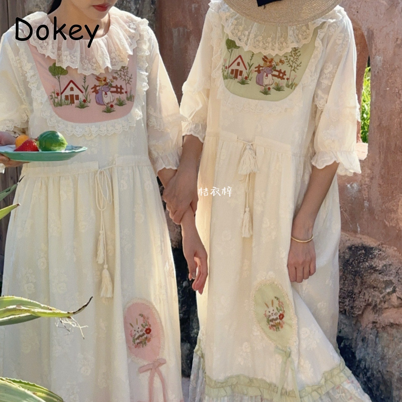 French Vintage Floral Midi Dress - ヴィンテージ刺繍花柄妖精ミディドレス女性日本森ガールレースフリル長袖 A ラインドレスフレンチルーズ Vestidos