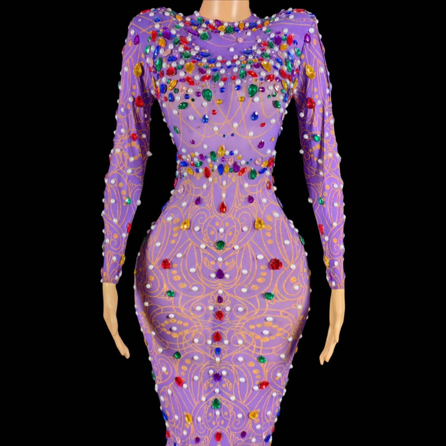キラキララインストーンパープルマーメイドドレスハイエンドクラ - Sparkly Rhinestone Club Party Dress のレビューと価格