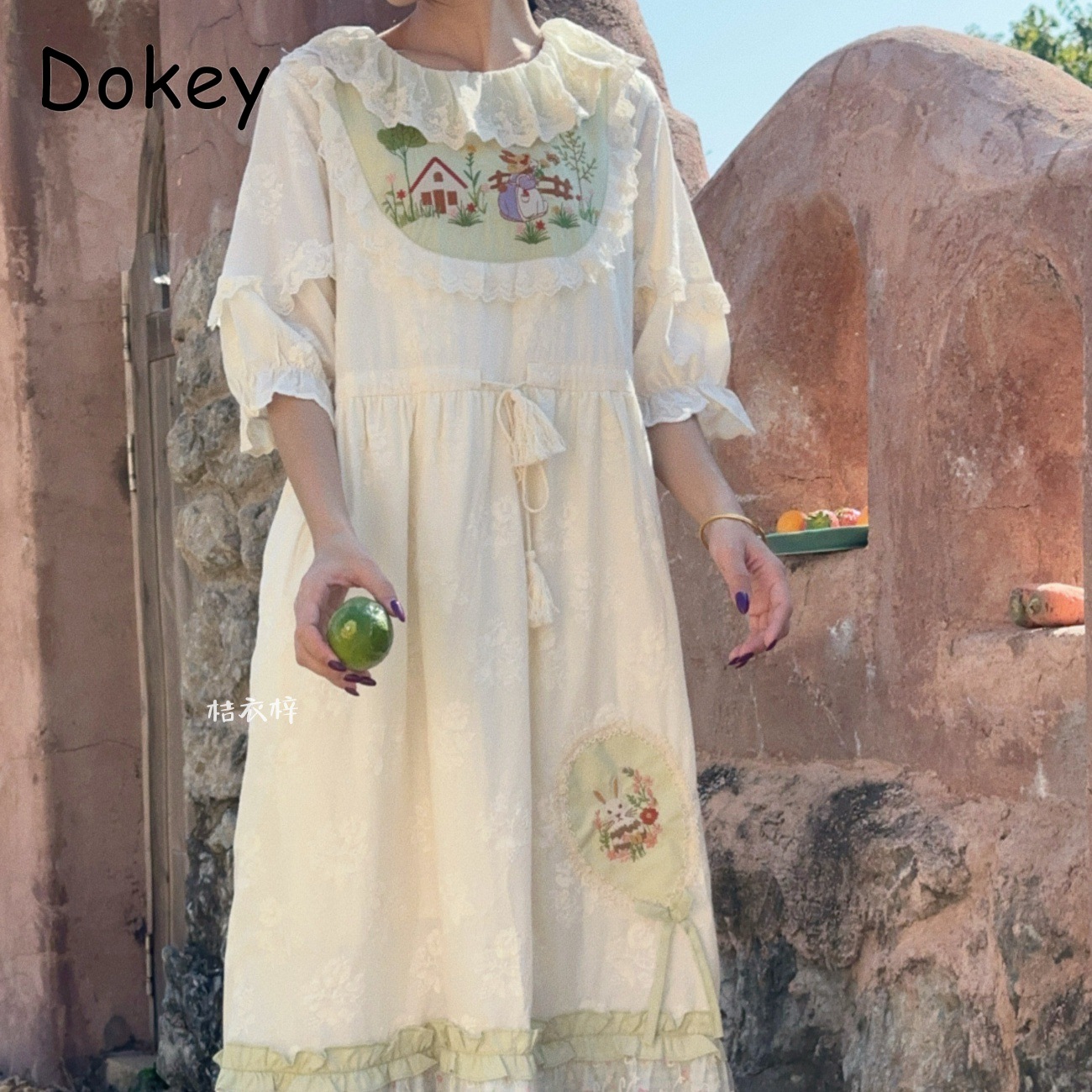 ヴィンテージ刺繍花柄妖精ミディドレス女性日本森ガールレースフ - French Vintage Floral Midi Dress のレビューと価格