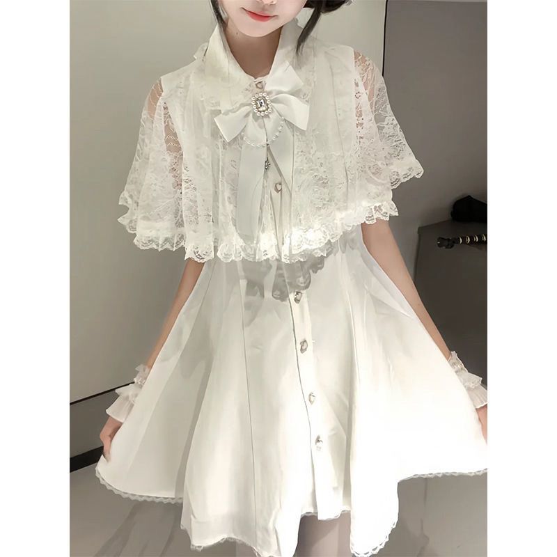日本のゴシックY2Kスタイル ラインストーンボウドレス レデ - Korean Style A Line Shirt Dress のレビューと価格