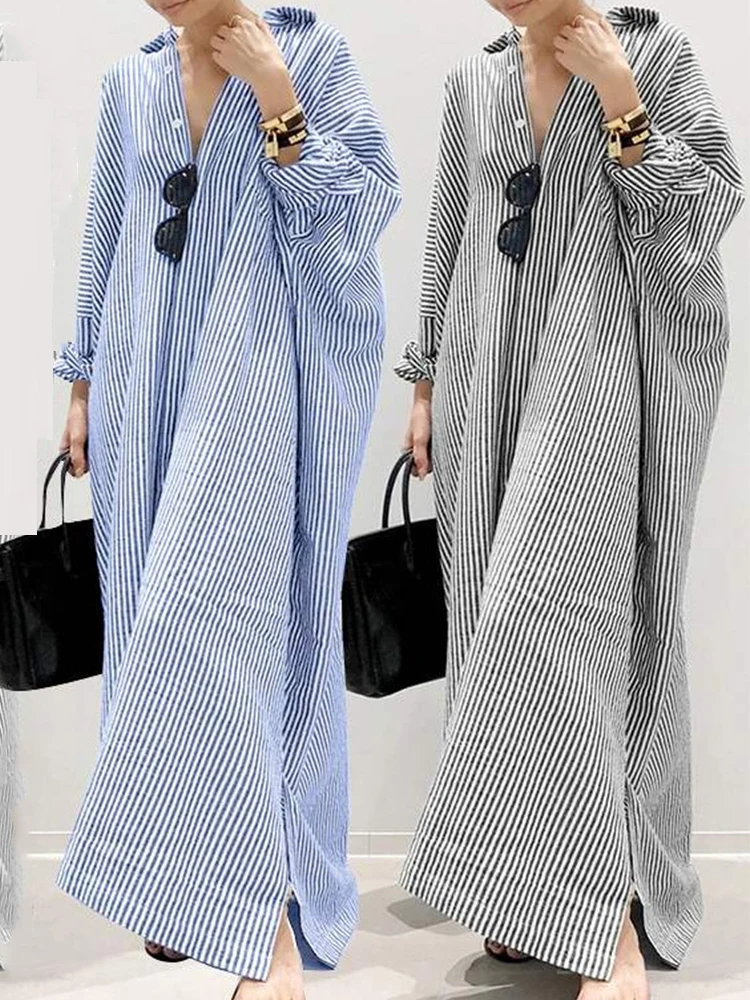 サマードレス コットンリネン ストライプ カーディガン シャ - Casual Loose Linen Shirt Dress のレビューと価格