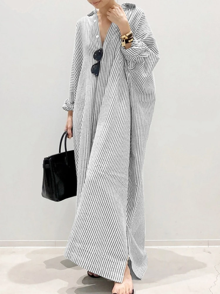 サマードレス コットンリネン ストライプ カーディガン シャ - Casual Loose Linen Shirt Dress のレビューと価格