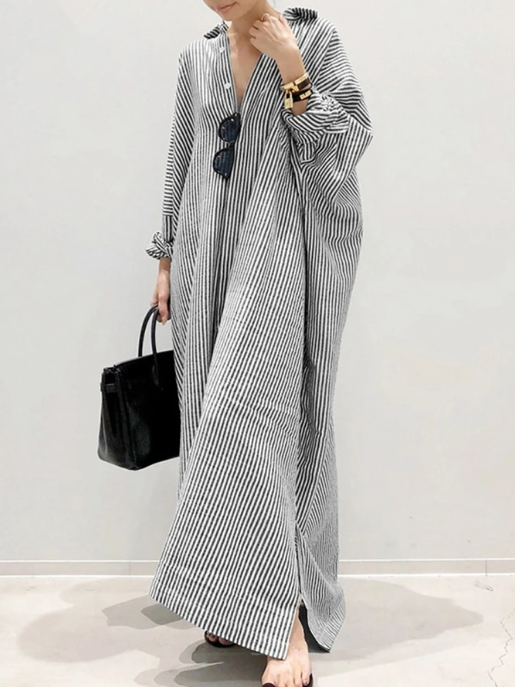 サマードレス コットンリネン ストライプ カーディガン シャ - Casual Loose Linen Shirt Dress のレビューと価格