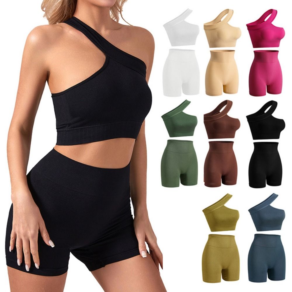 2点セット、カジュアルでシームレスな女性用ワークアウトウェア - Seamless Ribbed Workout Tank Top のレビューと価格