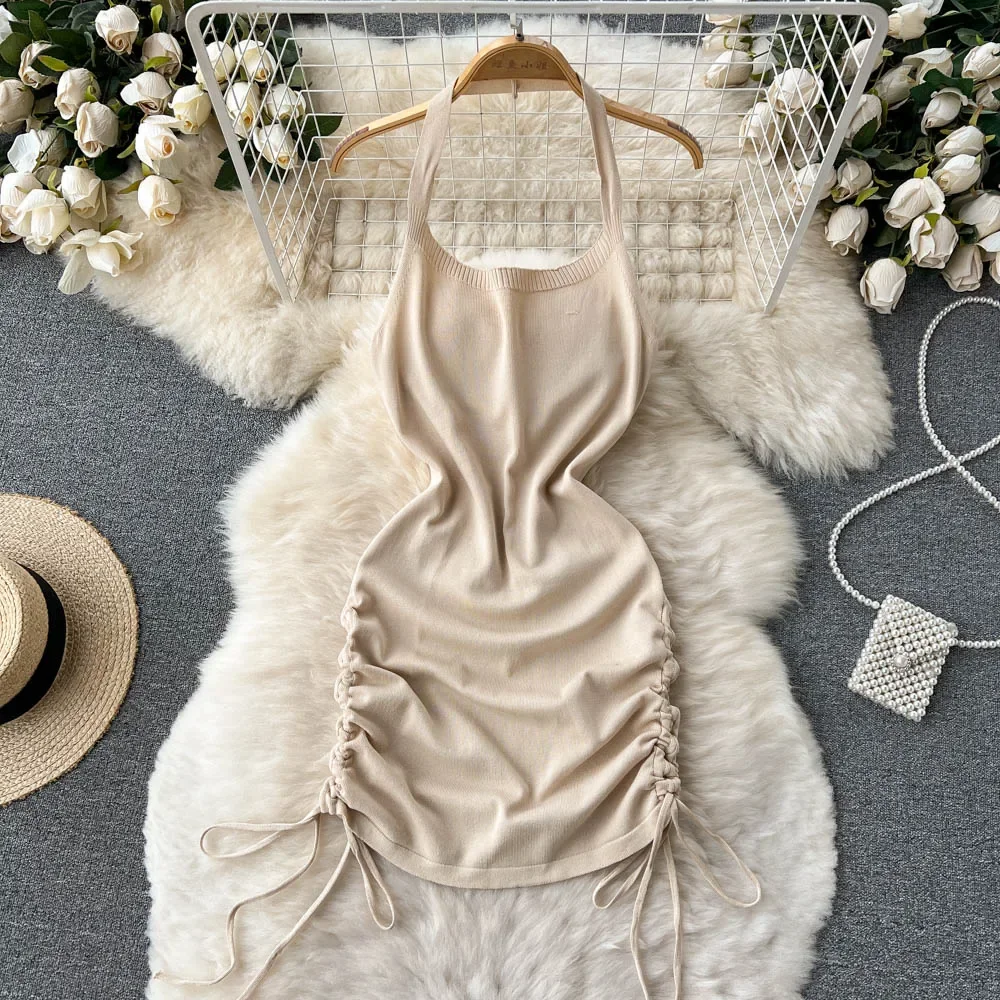 女性用ニットホルターミニドレス,単色,セクシー,ストリートウ - Y2K Backless Halter Mini Dress のレビューと価格