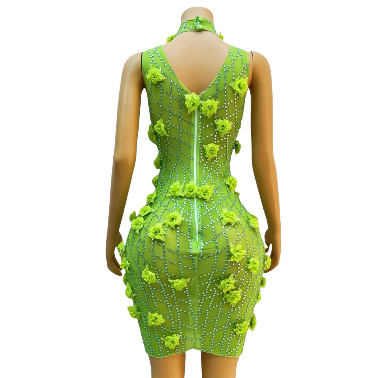 シックなキラキラクリスタルラインストーングリーンボディコンミ - Sparkly Rhinestone Club Party Dress のレビューと価格