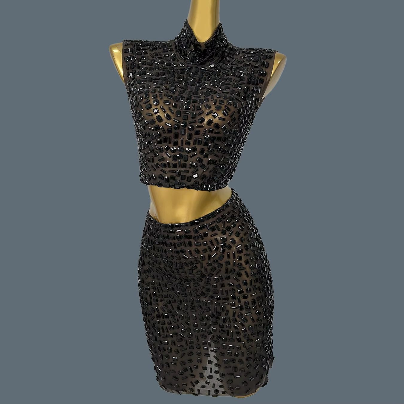 夏キラキラ黒ラインストーンドレススーツセクシーなシアーメッシ - Sparkly Rhinestone Club Party Dress のレビューと価格