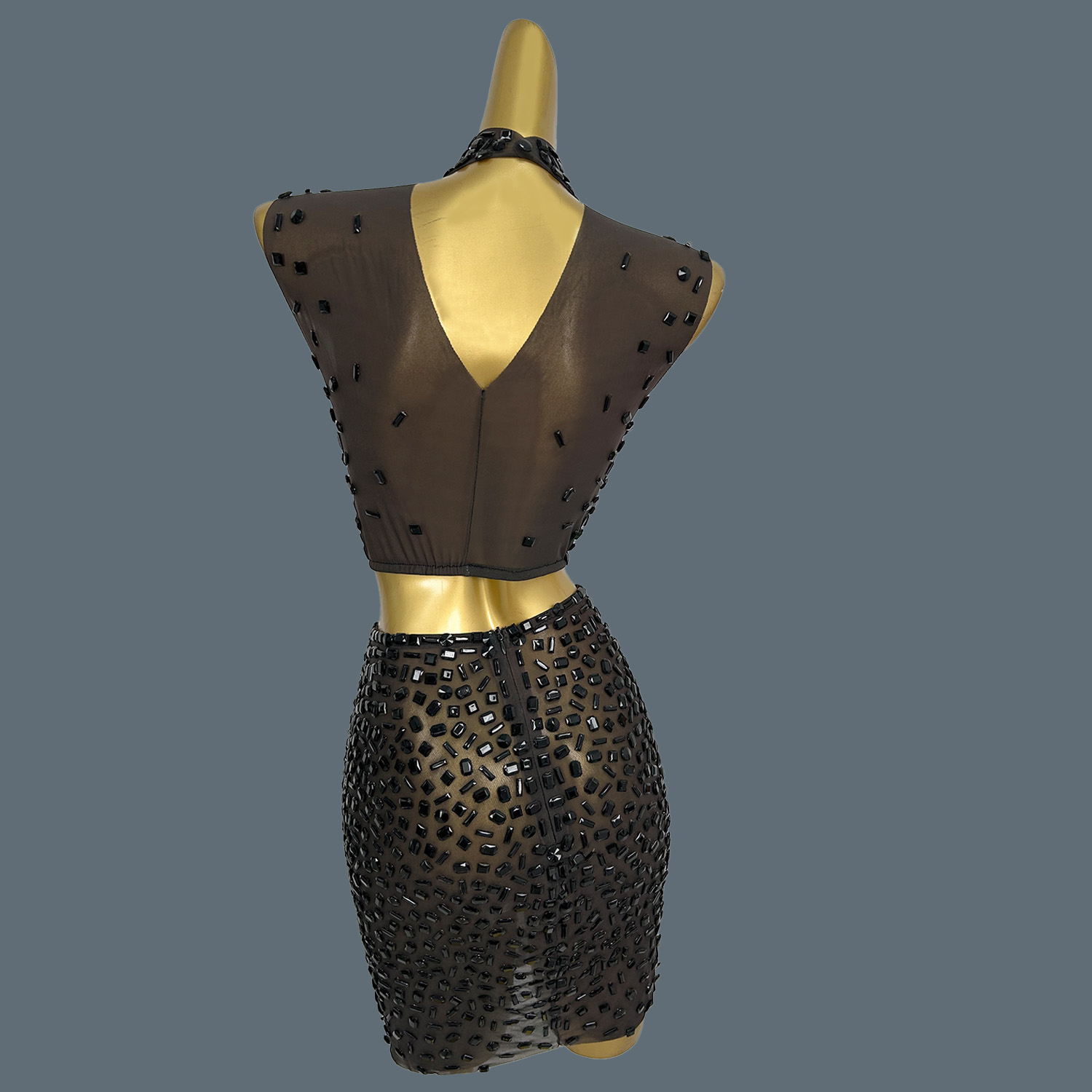 夏キラキラ黒ラインストーンドレススーツセクシーなシアーメッシ - Sparkly Rhinestone Club Party Dress のレビューと価格