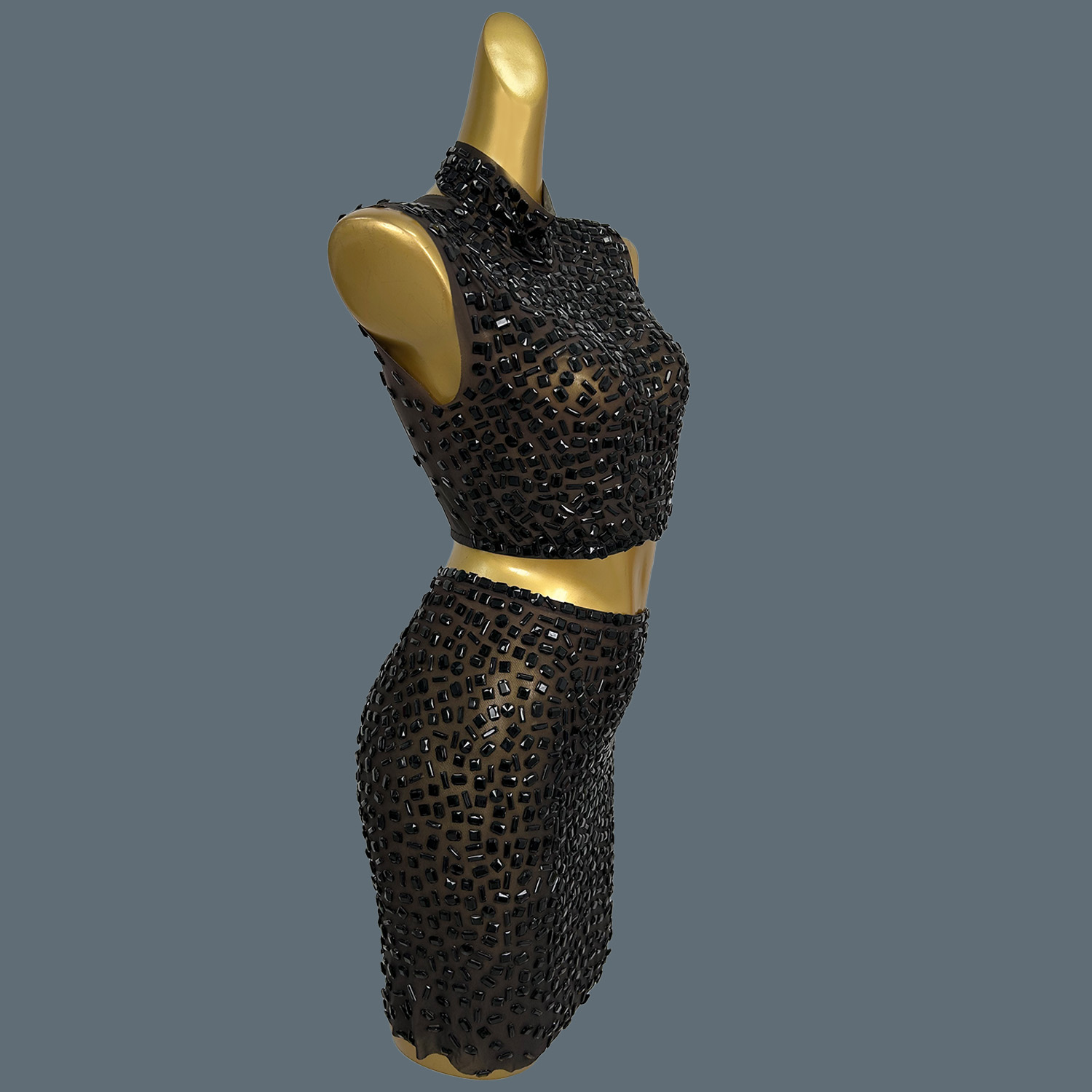夏キラキラ黒ラインストーンドレススーツセクシーなシアーメッシ - Sparkly Rhinestone Club Party Dress のレビューと価格