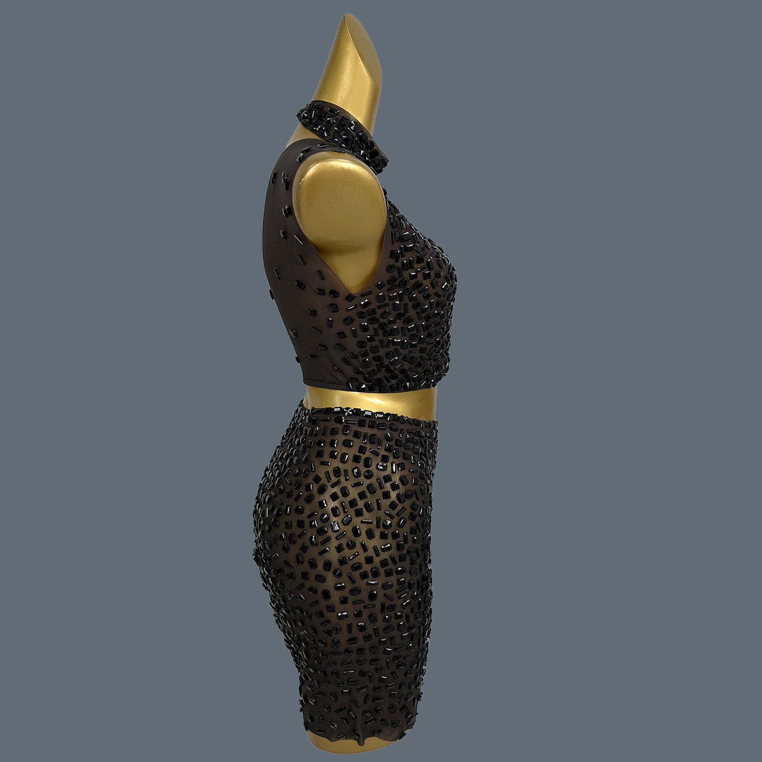 夏キラキラ黒ラインストーンドレススーツセクシーなシアーメッシ - Sparkly Rhinestone Club Party Dress のレビューと価格