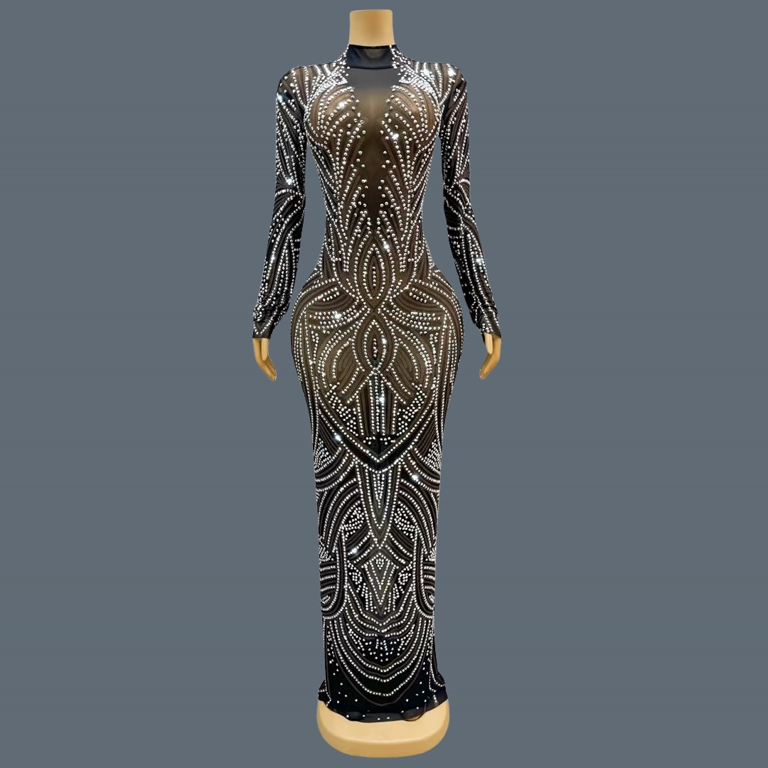 黒の新しいデザイン、きらめくラインストーンがあしらわれたイブ - Sparkly Rhinestone Club Party Dress のレビューと価格