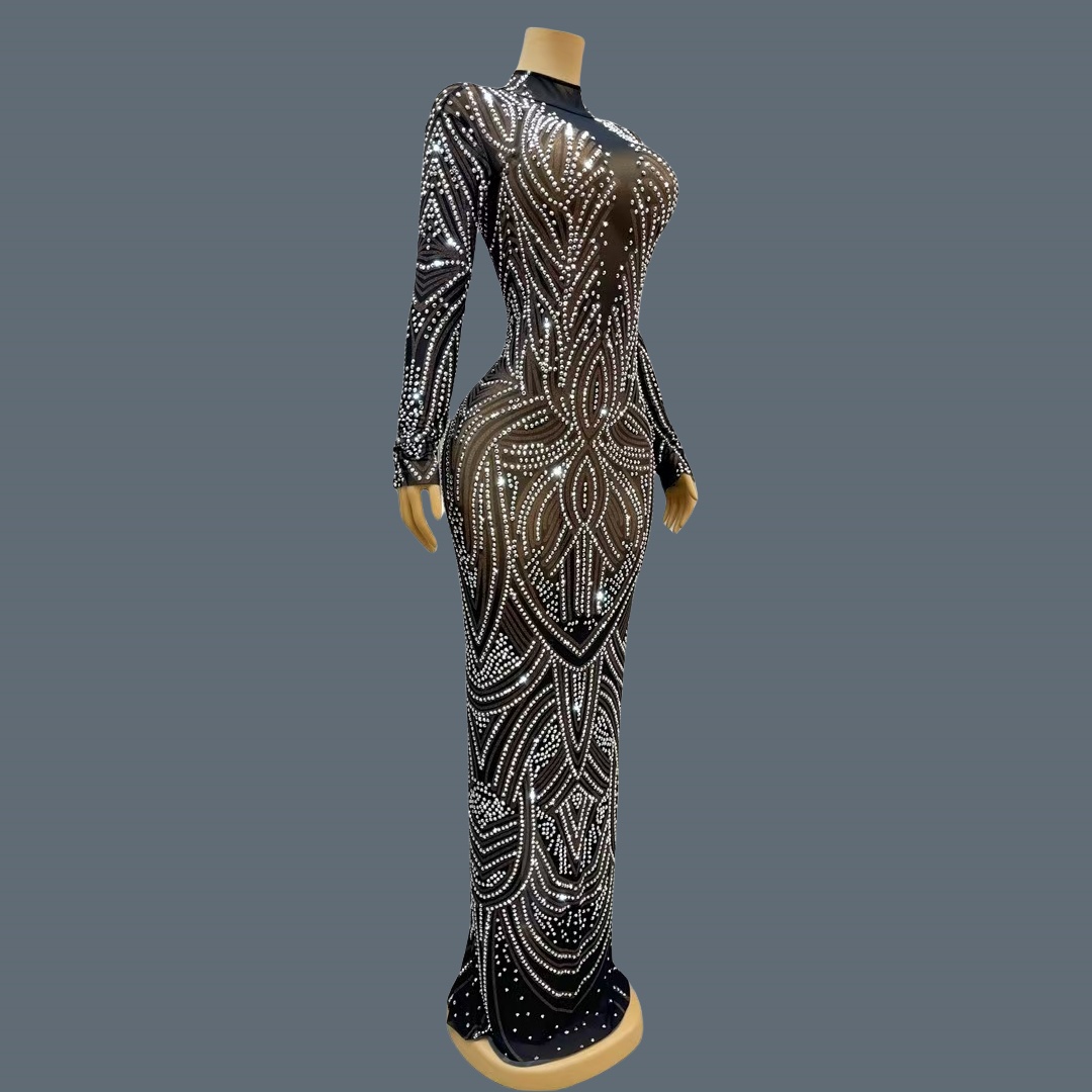黒の新しいデザイン、きらめくラインストーンがあしらわれたイブ - Sparkly Rhinestone Club Party Dress のレビューと価格
