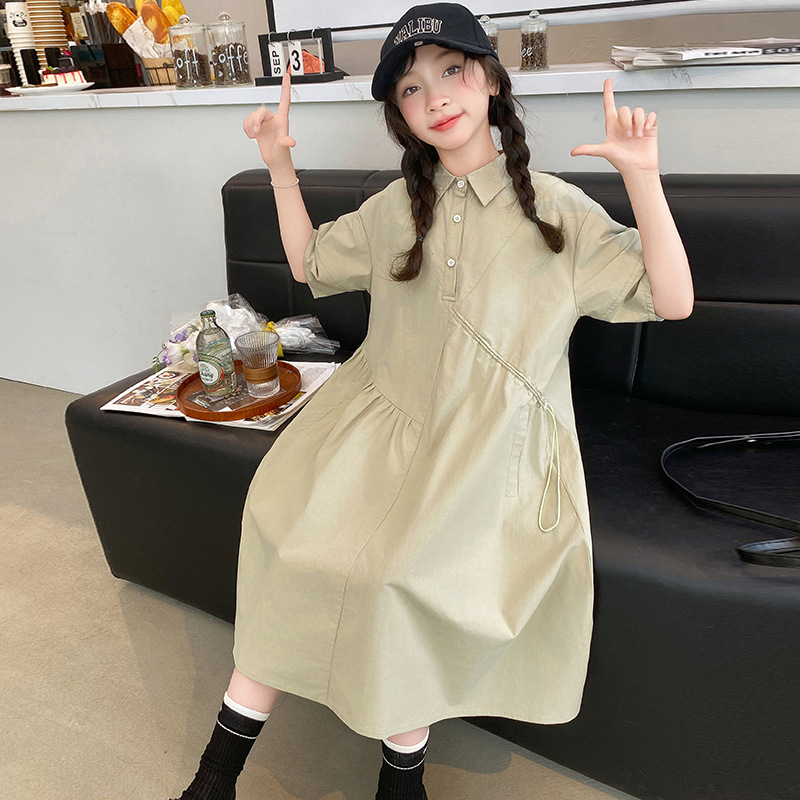 韓国子供服 女の子 ワンピース 2025 夏 子供 可愛い  - Korean Style A Line Shirt Dress のレビューと価格