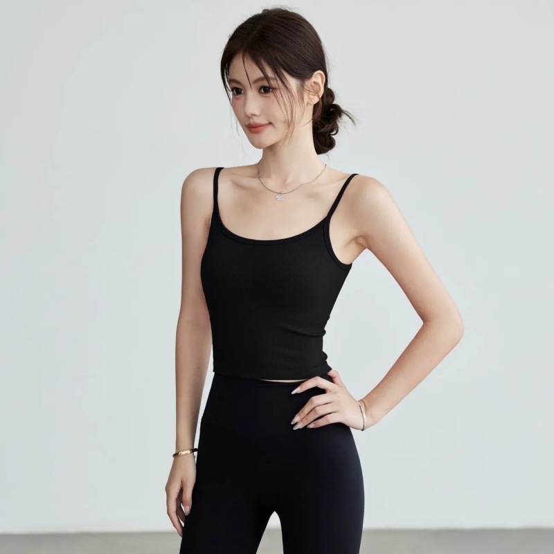 女性用シームレスリブ編みヨガキャミタンクトップ、内蔵ブラ付き - Seamless Ribbed Workout Tank Top のレビューと価格