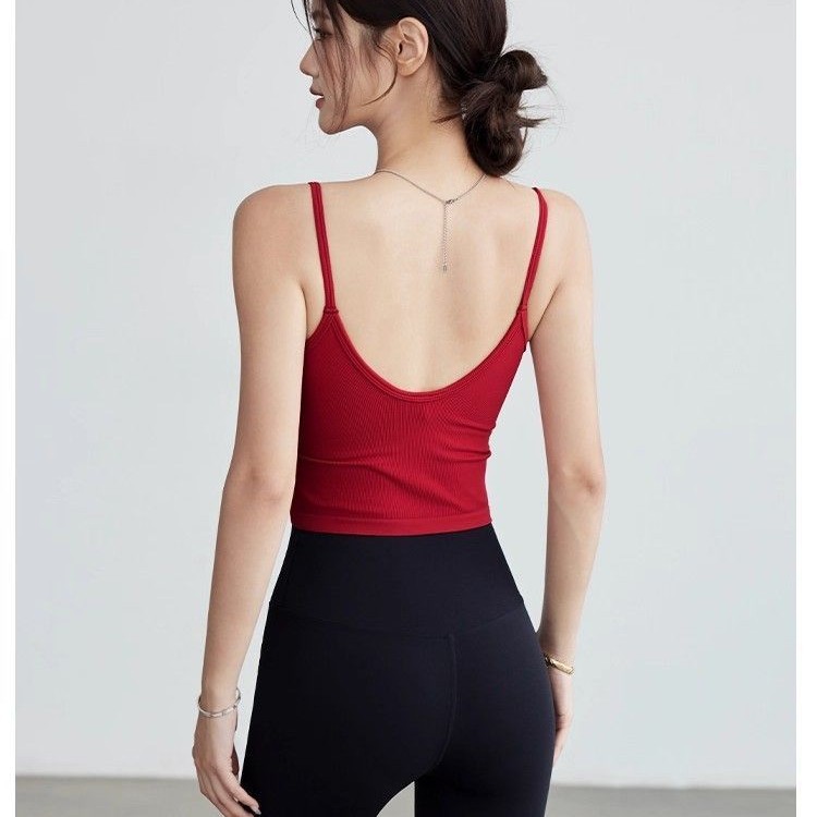 女性用シームレスリブ編みヨガキャミタンクトップ、内蔵ブラ付き - Seamless Ribbed Workout Tank Top のレビューと価格