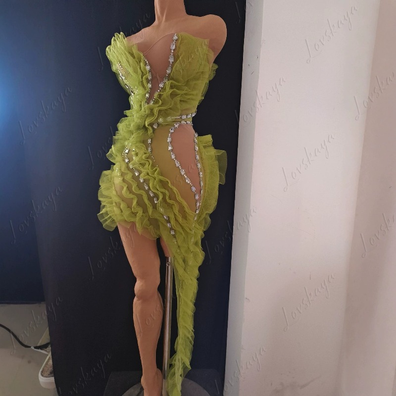 高級感あふれる、手作業で装飾されたメッシュ素材の透け感のある - Sparkly Rhinestone Club Party Dress のレビューと価格